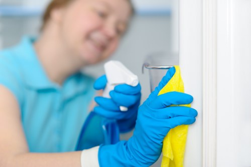 Cleaner deep cleaning a kitchen as part of move-out cleaning in Twickenham
