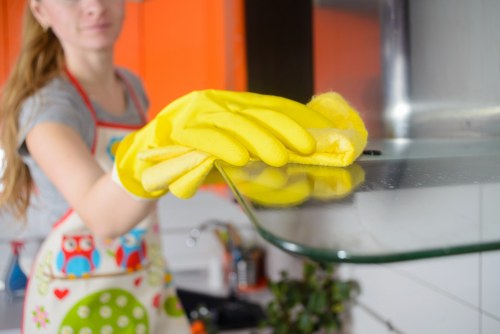 Detailed post-construction dust removal in a kitchen